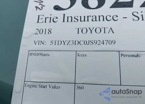 2018 Toyota Sienna Xle from USA, damaged, VIN 5TDYZ3DC0JS924709